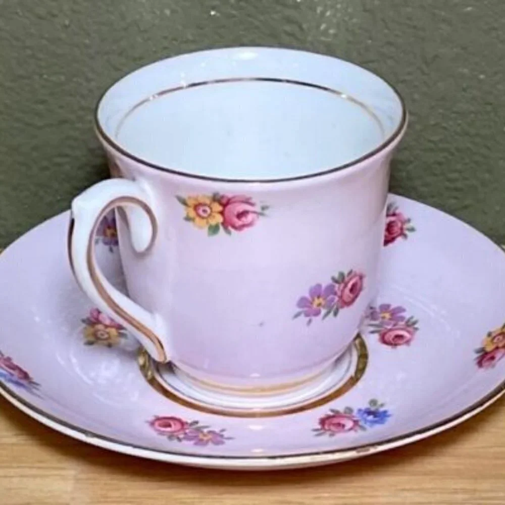 Colclough Pink Floral/Flower Longston England Vintage Genuine Bone China w/Gold.